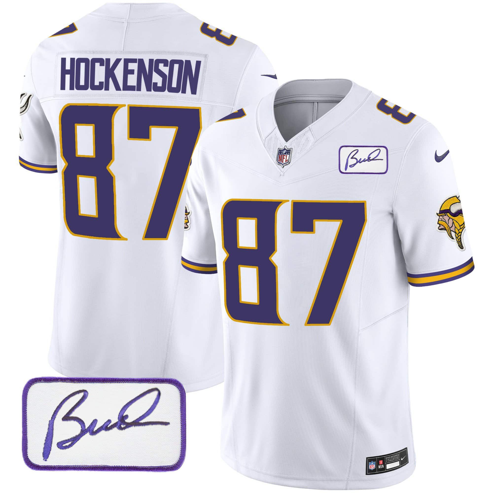 Men Minnesota Vikings #87 Hockenson White 2024 Nike Bud Grant Patch Classic Limited NFL Jersey style 1->indianapolis colts->NFL Jersey